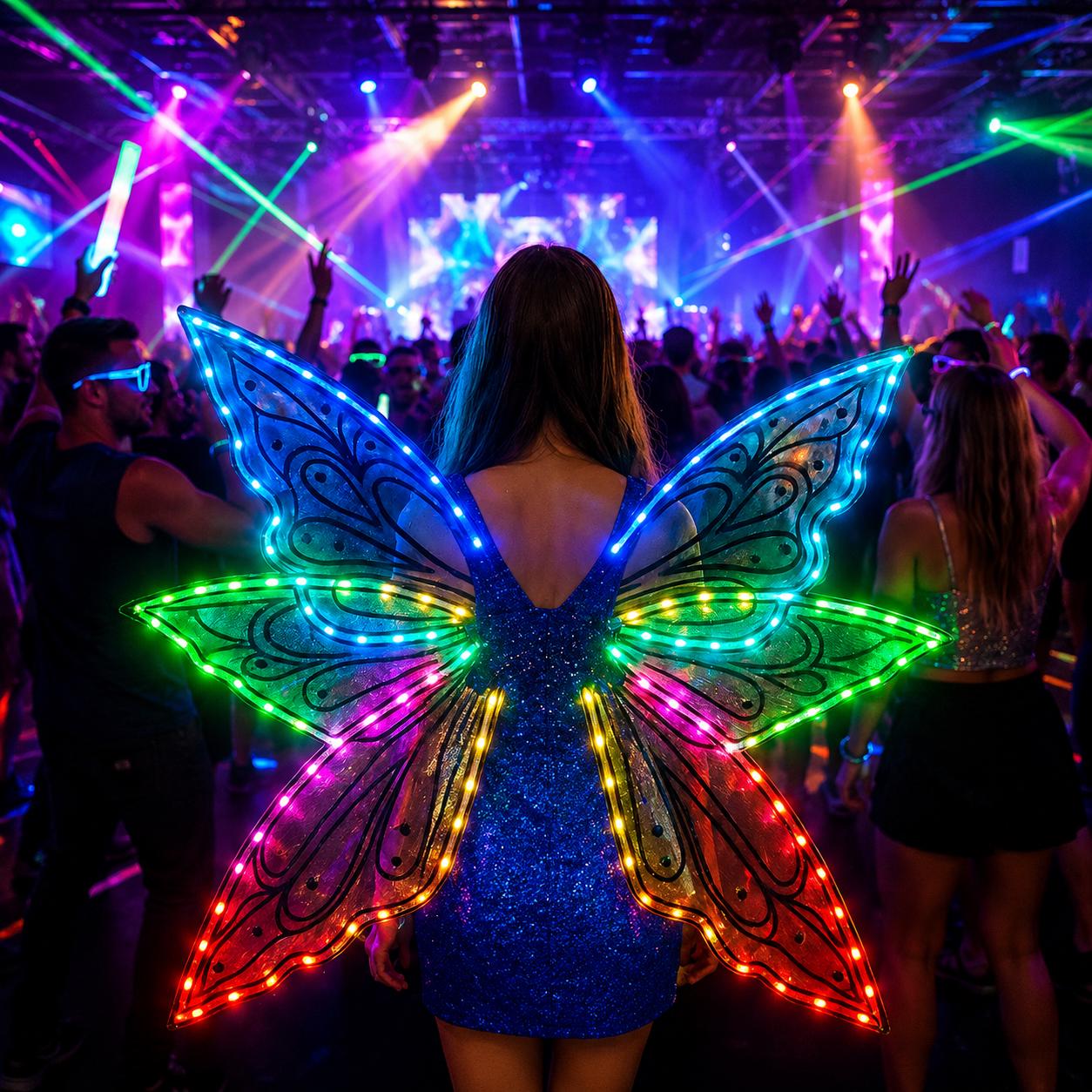 LED Light Up Butterfly Wings Costume for Adults & Girls, Remote Control Luminous Fairy Angel Wings For Rave and Masquerade Party Wings