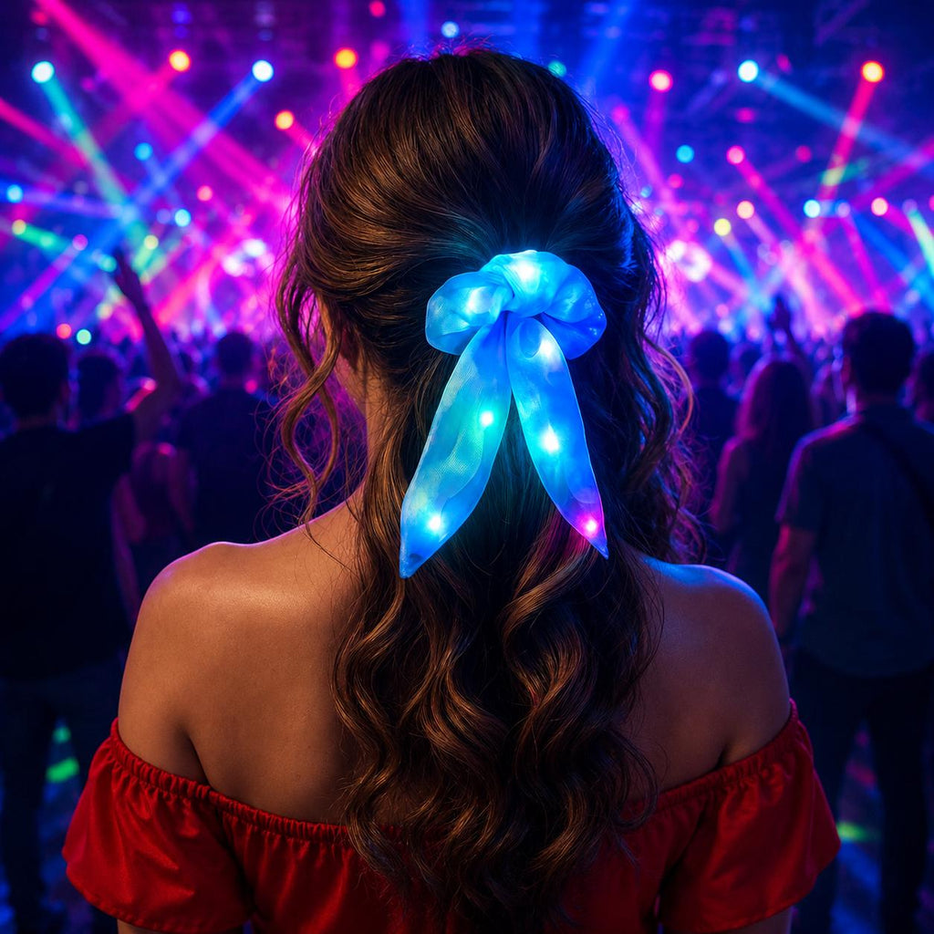 LED Rave Light Up Scrunchies for Girls & Women, Neon Glow Hair Scrunchie, Colorful Elastic Hair Tie For Rave Party and Masquerade Party