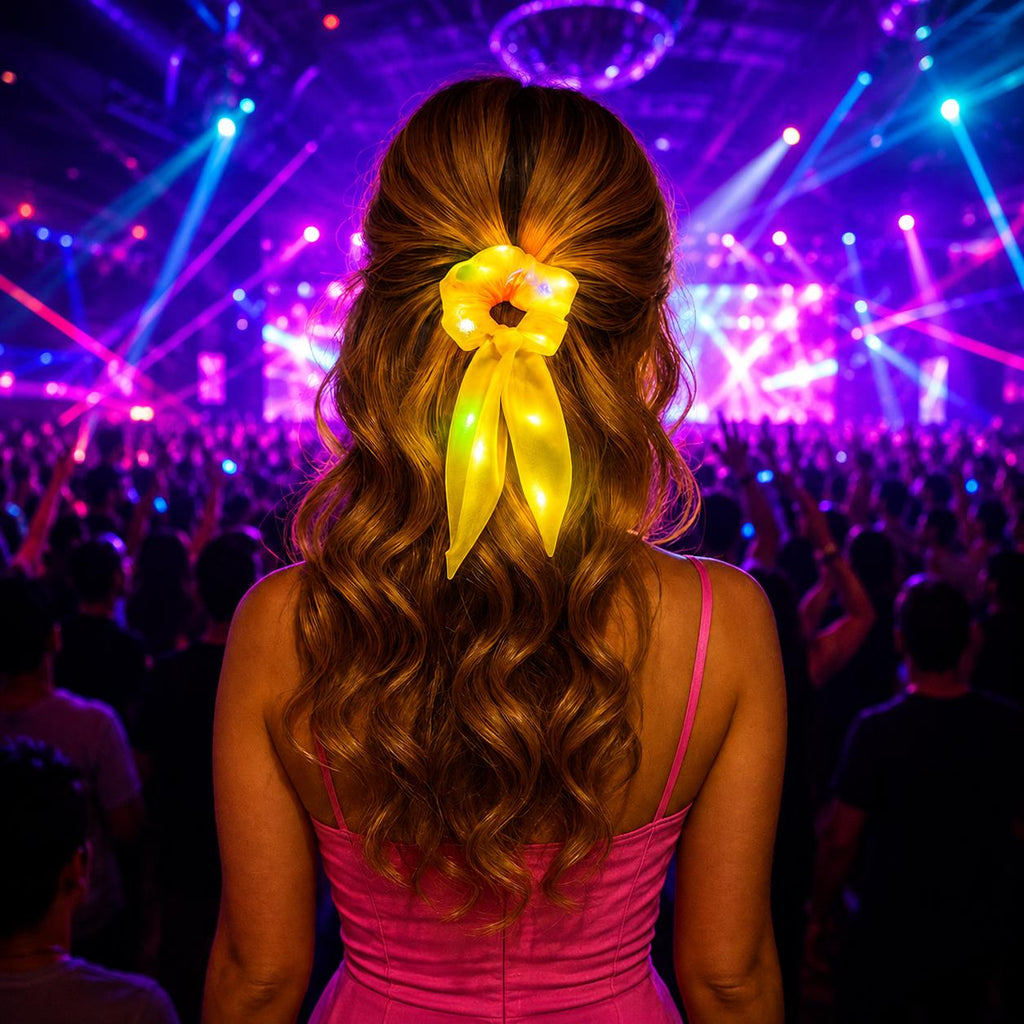 LED Rave Light Up Scrunchies for Girls & Women, Neon Glow Hair Scrunchie, Colorful Elastic Hair Tie For Rave Party and Masquerade Party
