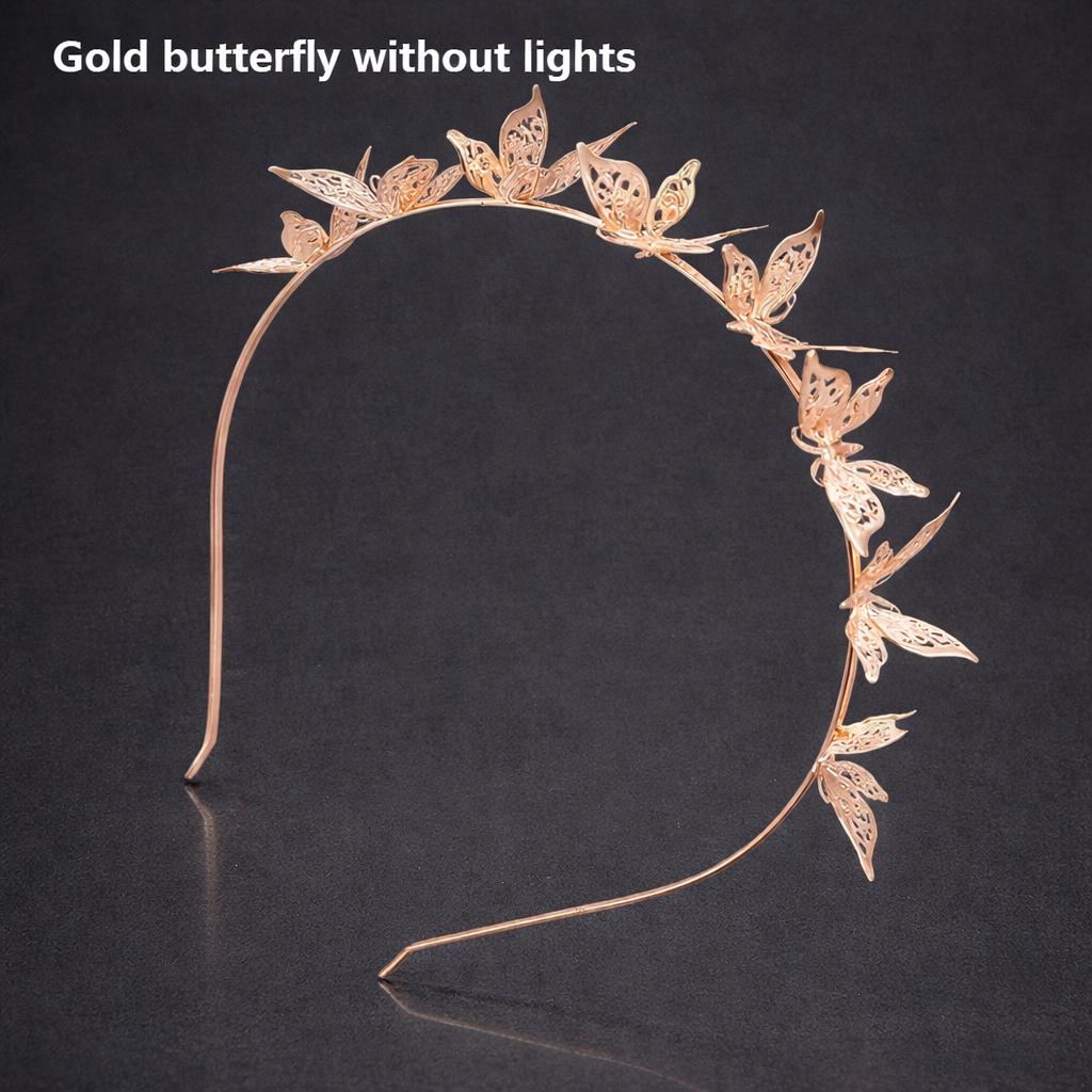 LED Butterfly Tiara Crown Headband for Women & Girls, Light Up Princess Headpiece, Gold Festival Hair Accessory, Bridal Rave Prom Costume