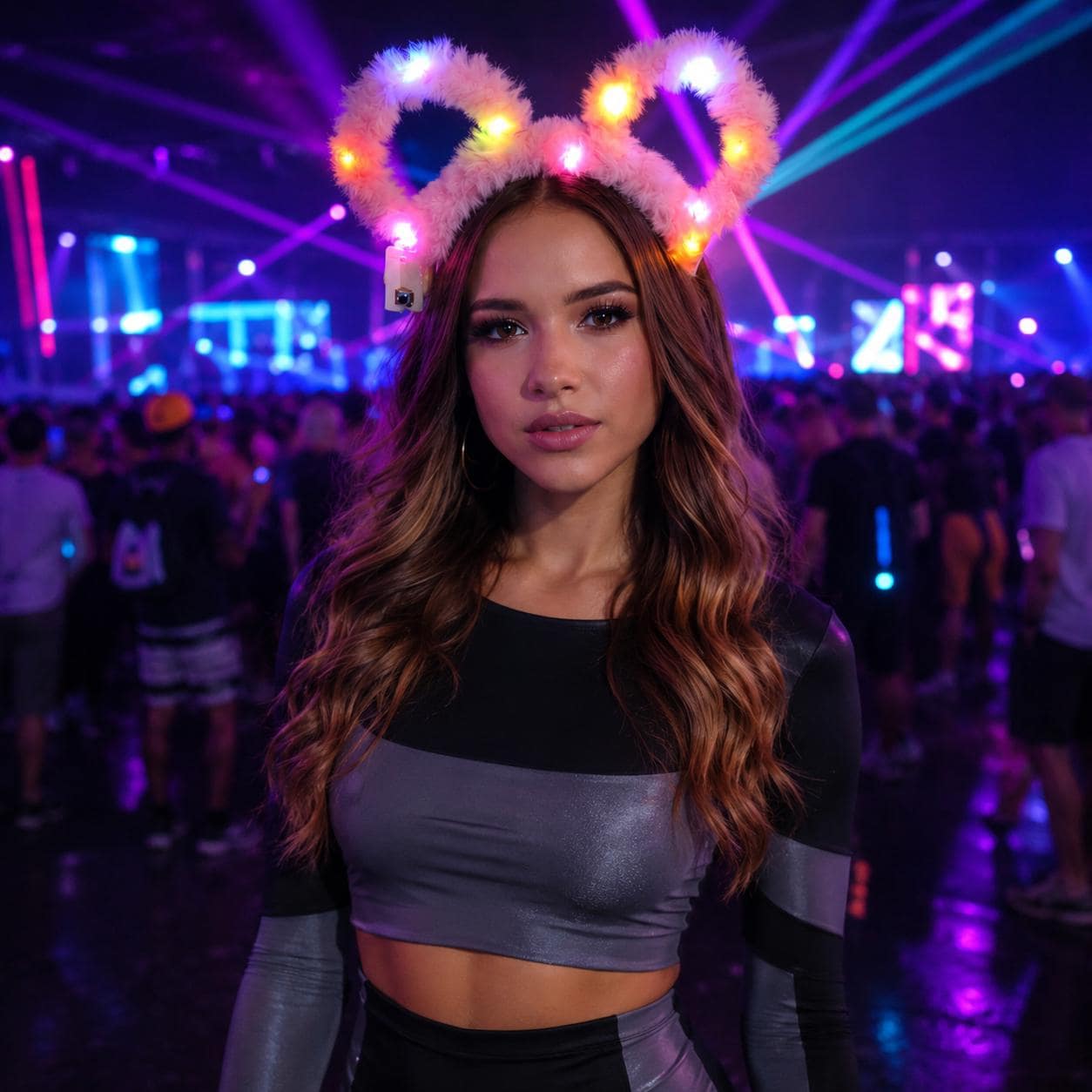 Cute LED Plush Bear Ear Headband for Kids & Adults, Light Up Glitter Hair Hoop, Glow Festival Hair Accessory, Rave Party Costume Headband
