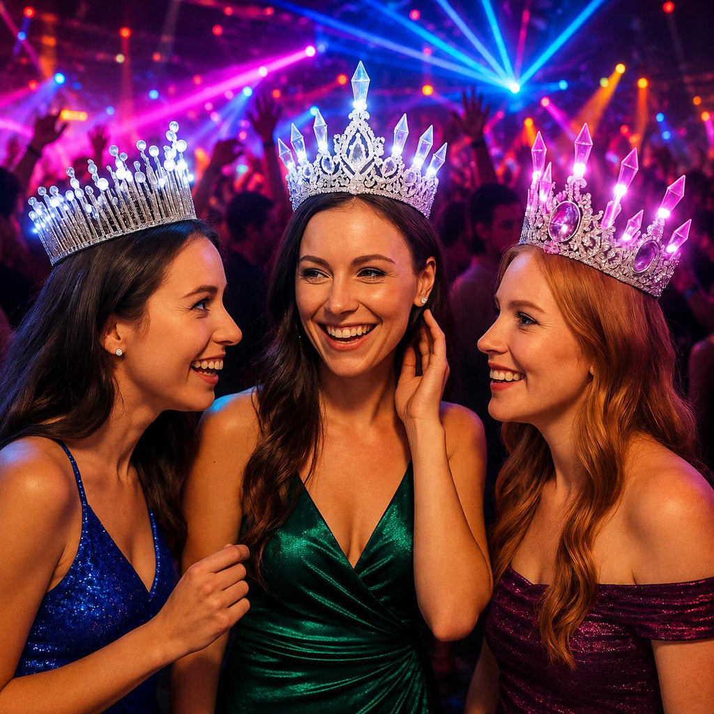LED Glowing Crystal Pearl Tiara Crown for Women, Light Up Princess Headpiece, Wedding Bridal Crown, Rave Party & Masquerade Party Headwear