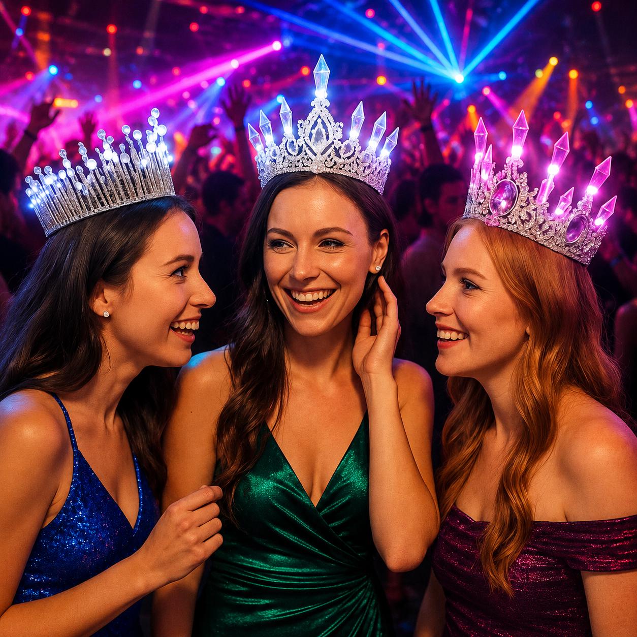 LED Glowing Crystal Pearl Tiara Crown for Women, Light Up Princess Headpiece, Wedding Bridal Crown, Rave Party & Masquerade Party Headwear