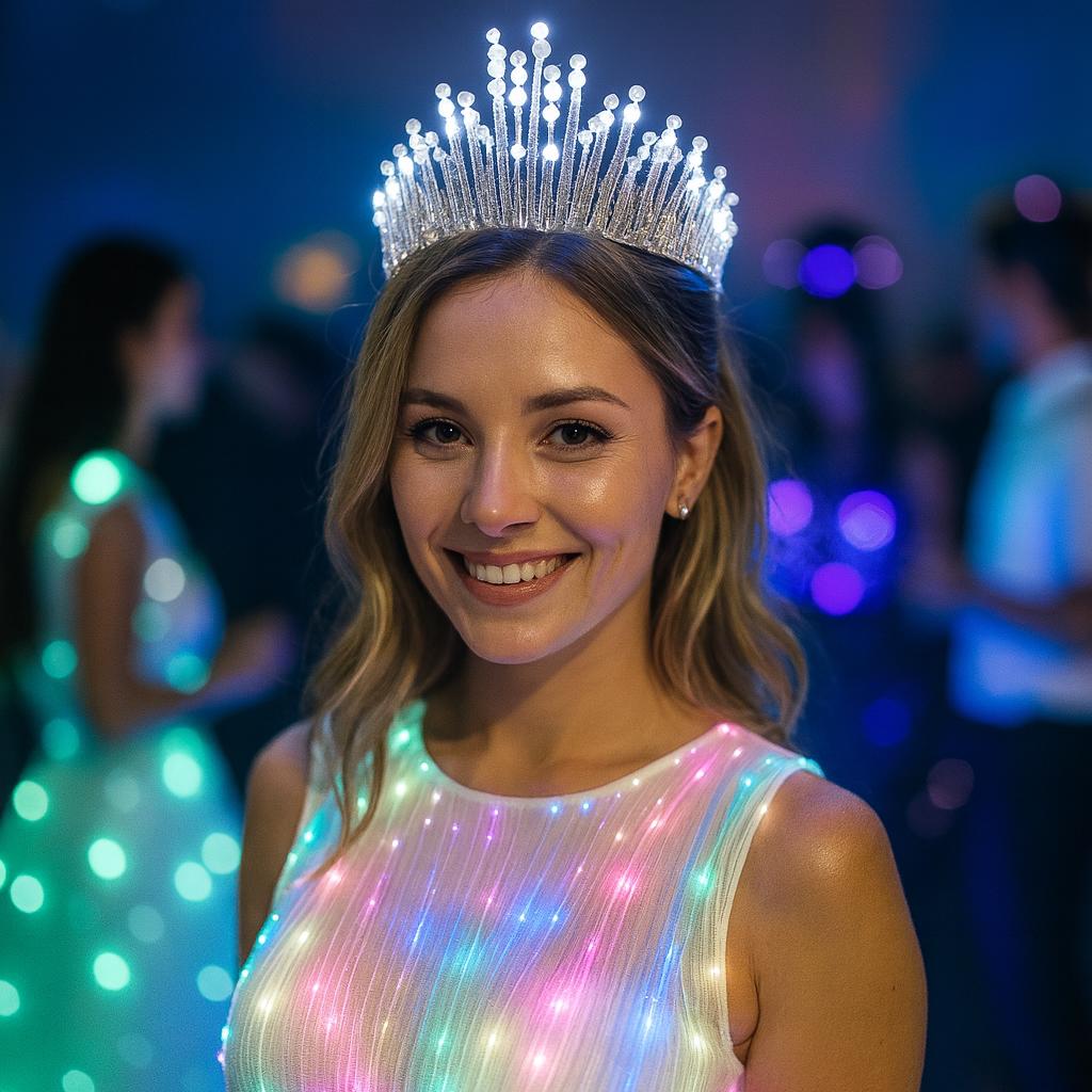LED Glowing Crystal Pearl Tiara Crown for Women, Light Up Princess Headpiece, Wedding Bridal Crown, Rave Party & Masquerade Party Headwear