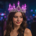 LED Glowing Crystal Pearl Tiara Crown for Women, Light Up Princess Headpiece, Wedding Bridal Crown, Rave Party & Masquerade Party Headwear