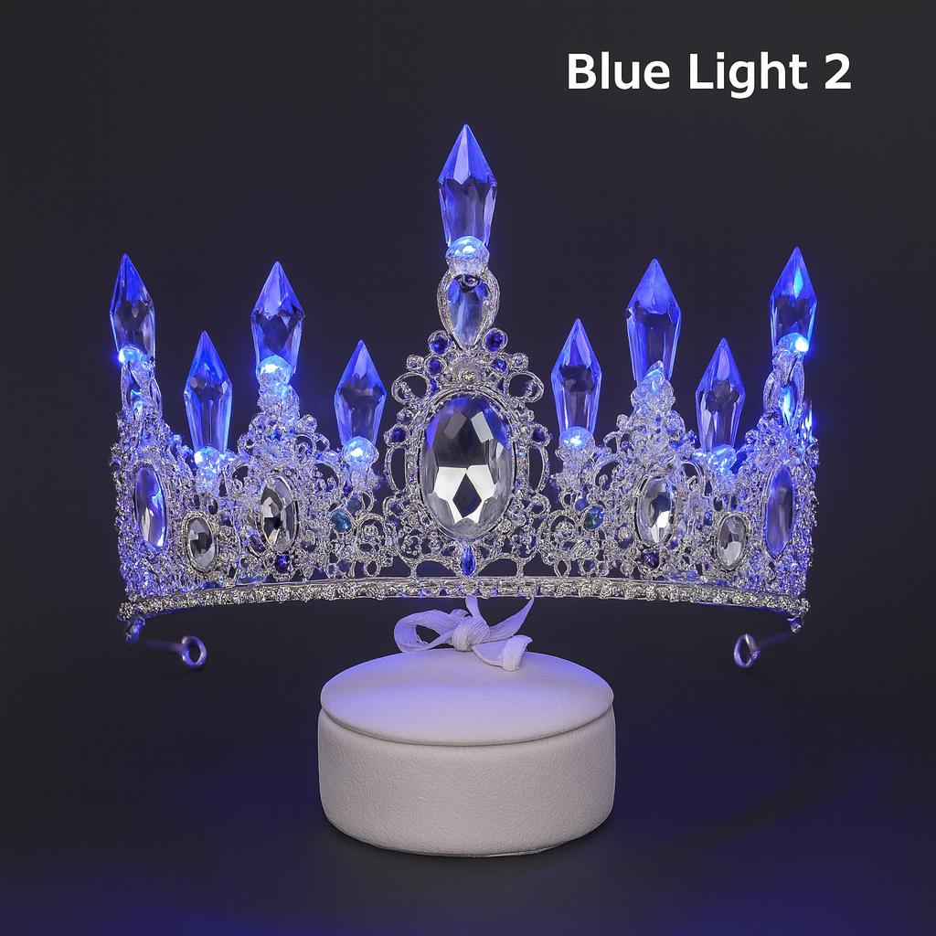 LED Glowing Rhinestone Tiara Crown, Crystal Pearl Princess Headpiece, Light Up Bridal Crown, Wedding Headwear, Rave & Masquerade party Crown