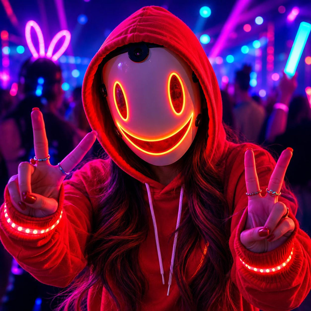 LED Glowing Face Mask, Light Up Neon Cosplay Mask, Luminous Party Mask for Adults & Kids, Rave Party and Masquerade Party Face Mask