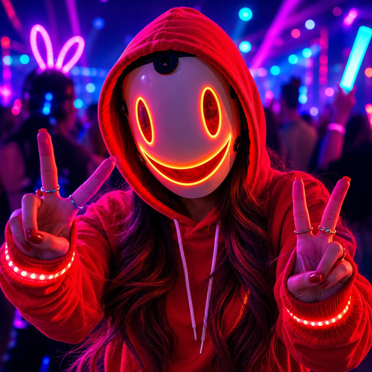 LED Glowing Face Mask, Light Up Neon Cosplay Mask, Luminous Party Mask for Adults & Kids, Rave Party and Masquerade Party Face Mask