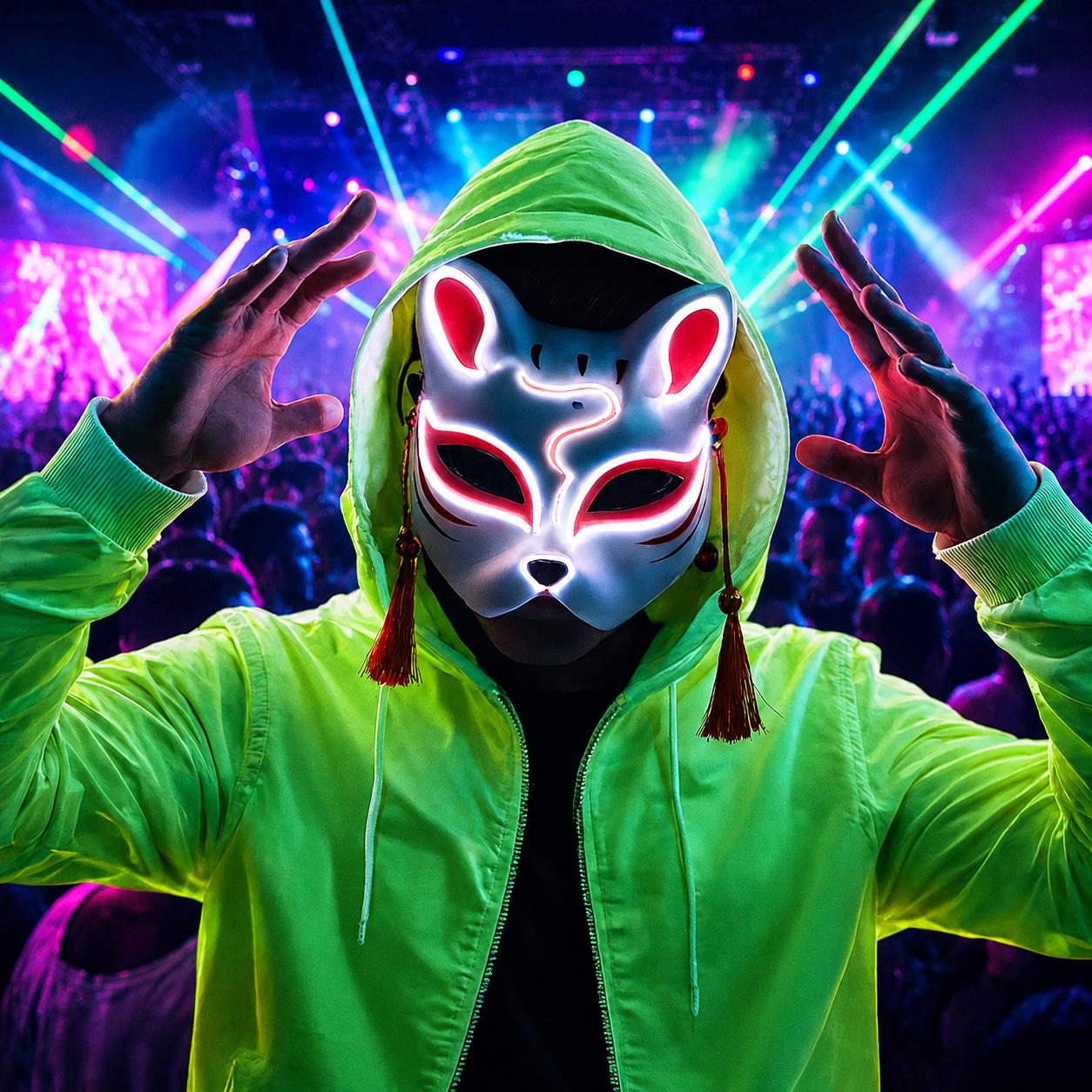 LED Neon Fox Mask, Light Up EL Wire Cosplay Mask, Rave Party Costume Accessory, Masquerade Party Mask, Carnival Party Face Mask, Led Mask