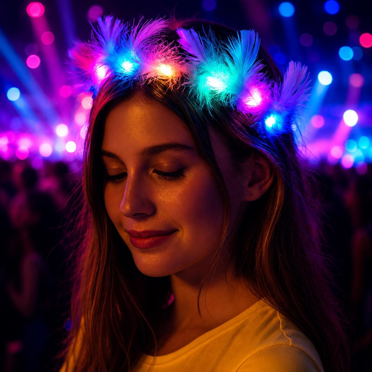 LED Feather Crown Headband, Light Up Feather Wreath Headdress, Rave Party Headpiece, Masquerade Party Accessory, Carnival Party Crown