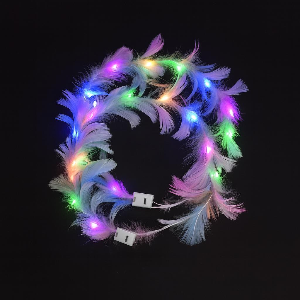 LED Feather Crown Headband, Light Up Feather Wreath Headdress, Rave Party Headpiece, Masquerade Party Accessory, Carnival Party Crown