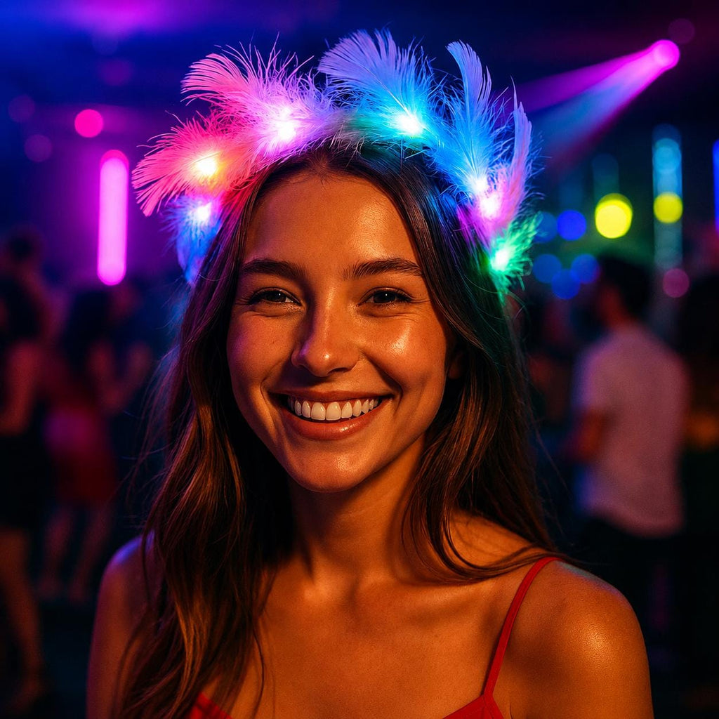 LED Feather Crown Headband, Light Up Feather Wreath Headdress, Rave Party Headpiece, Masquerade Party Accessory, Carnival Party Crown
