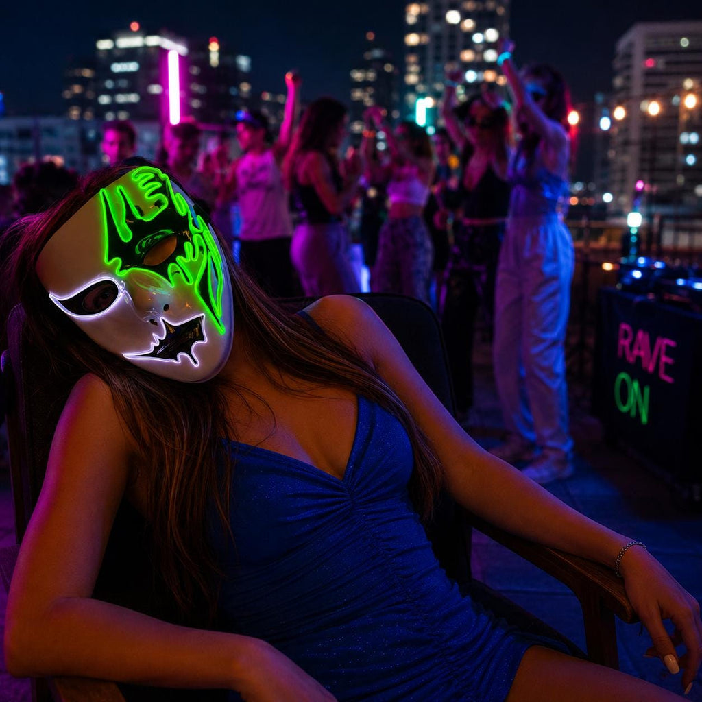 LED Glow Mask – Light Up Masquerade Mask for Rave Party, Carnival Party & Halloween Costume, Luminous Cosplay Face Mask, Festival Dance Mask