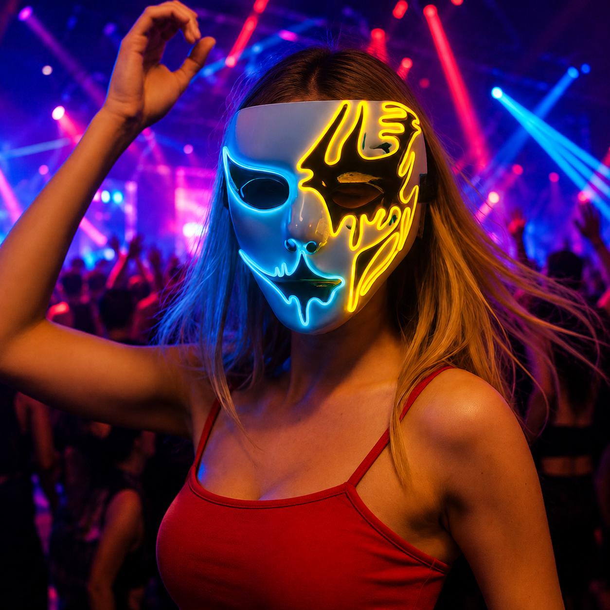 LED Glow Mask – Light Up Masquerade Mask for Rave Party, Carnival Party & Halloween Costume, Luminous Cosplay Face Mask, Festival Dance Mask