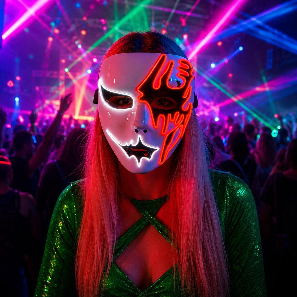LED Glow Mask – Light Up Masquerade Mask for Rave Party, Carnival Party & Halloween Costume, Luminous Cosplay Face Mask, Festival Dance Mask