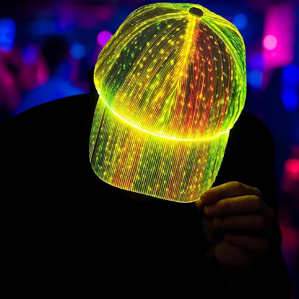 LED Fiber Optic Glow Cap – Light Up Festival Hat for Rave , Carnival Party & Masquerade Party, Luminous Running Cap, LED Costume Accessory