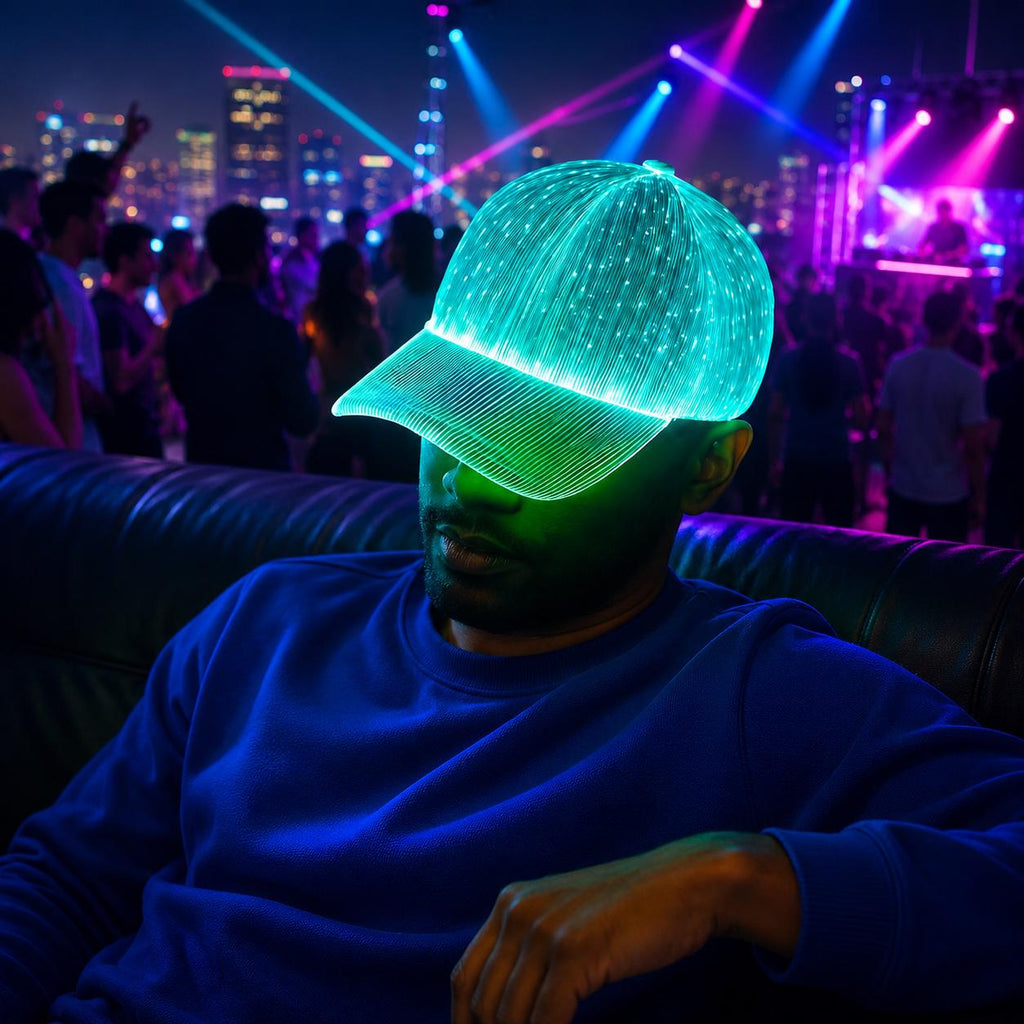 LED Fiber Optic Glow Cap – Light Up Festival Hat for Rave , Carnival Party & Masquerade Party, Luminous Running Cap, LED Costume Accessory