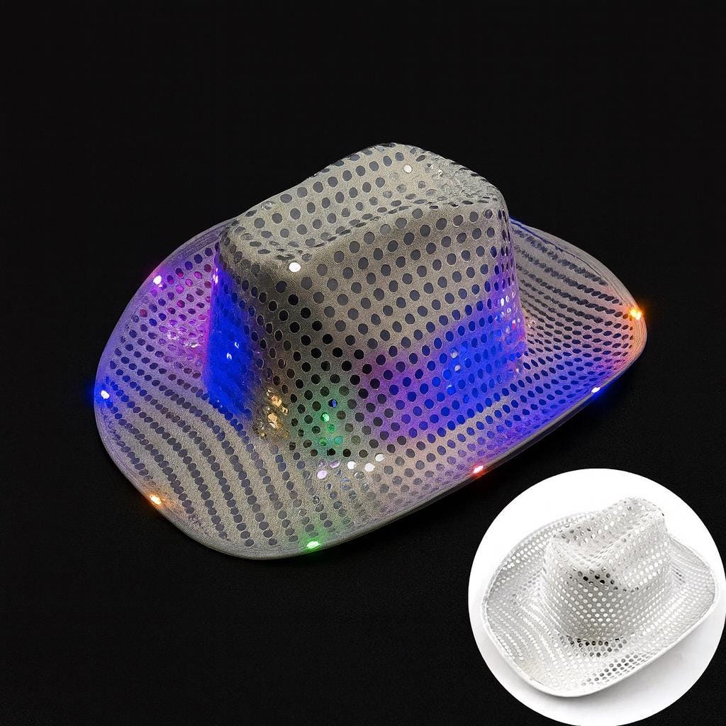 LED Light Up Cowboy Hat – Fiber Optic Glow Western Hat for Rave Party, Carnival Party & Masquerade Party, Festival Costume Hat, LED Rave Hat