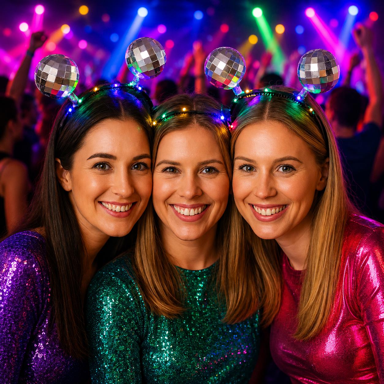 LED Disco Ball Hairband – Light Up Festival Headband for Rave Party, Carnival Party & Masquerade Party, Sparkly Mirror Ball Headpiece