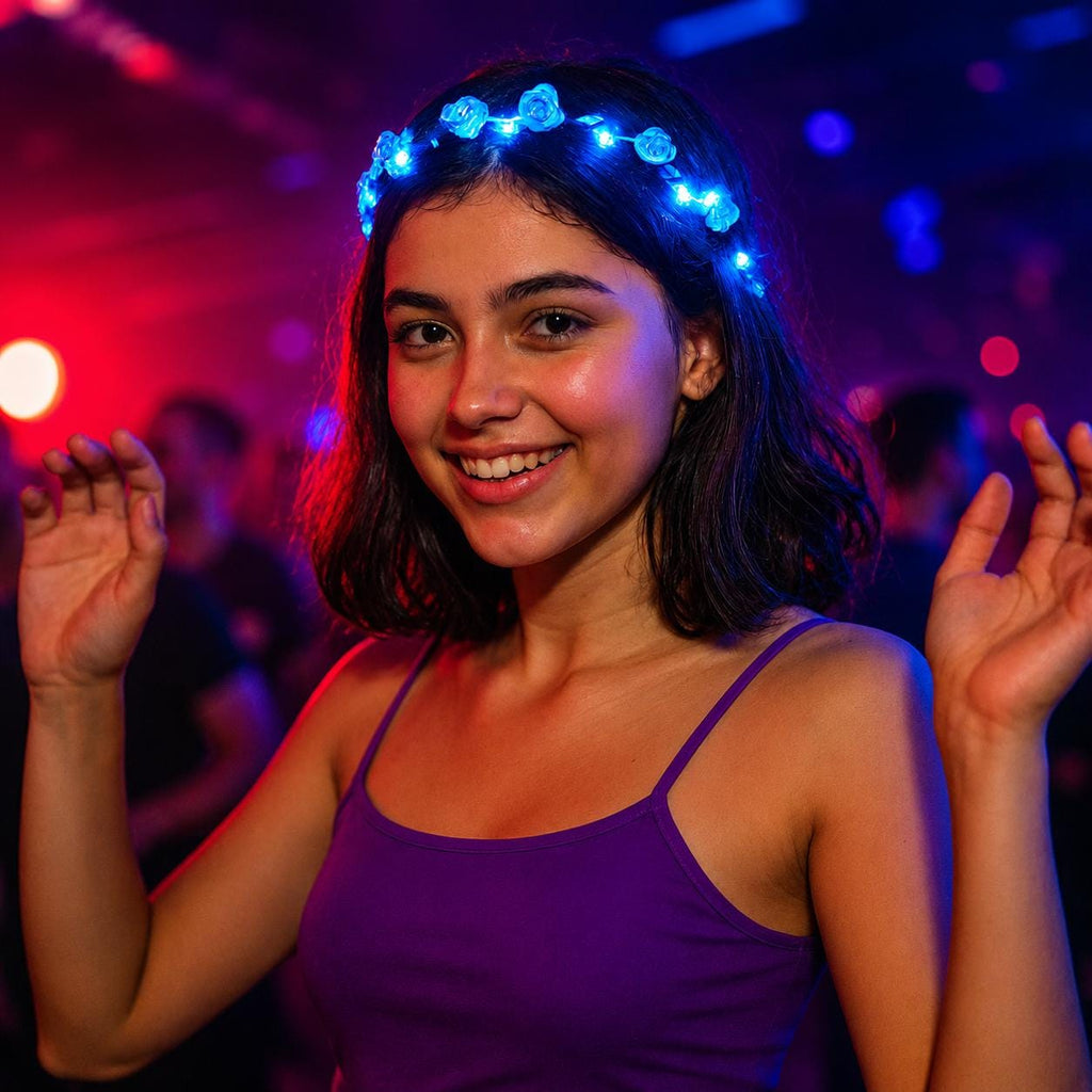 LED Flower Crown Headband – Light Up Floral Garland for Rave Party, Carnival Party & Masquerade Party, Glowing Festival Headpiece, LED Crown