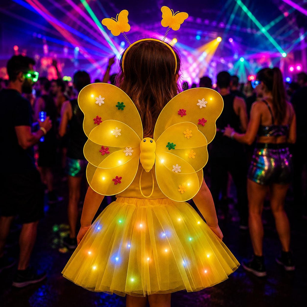 Kids LED Fairy Wings Costume Set – Light Up Butterfly Wings & Princess Skirt for Rave Party, Carnival Party and Masquerade Party