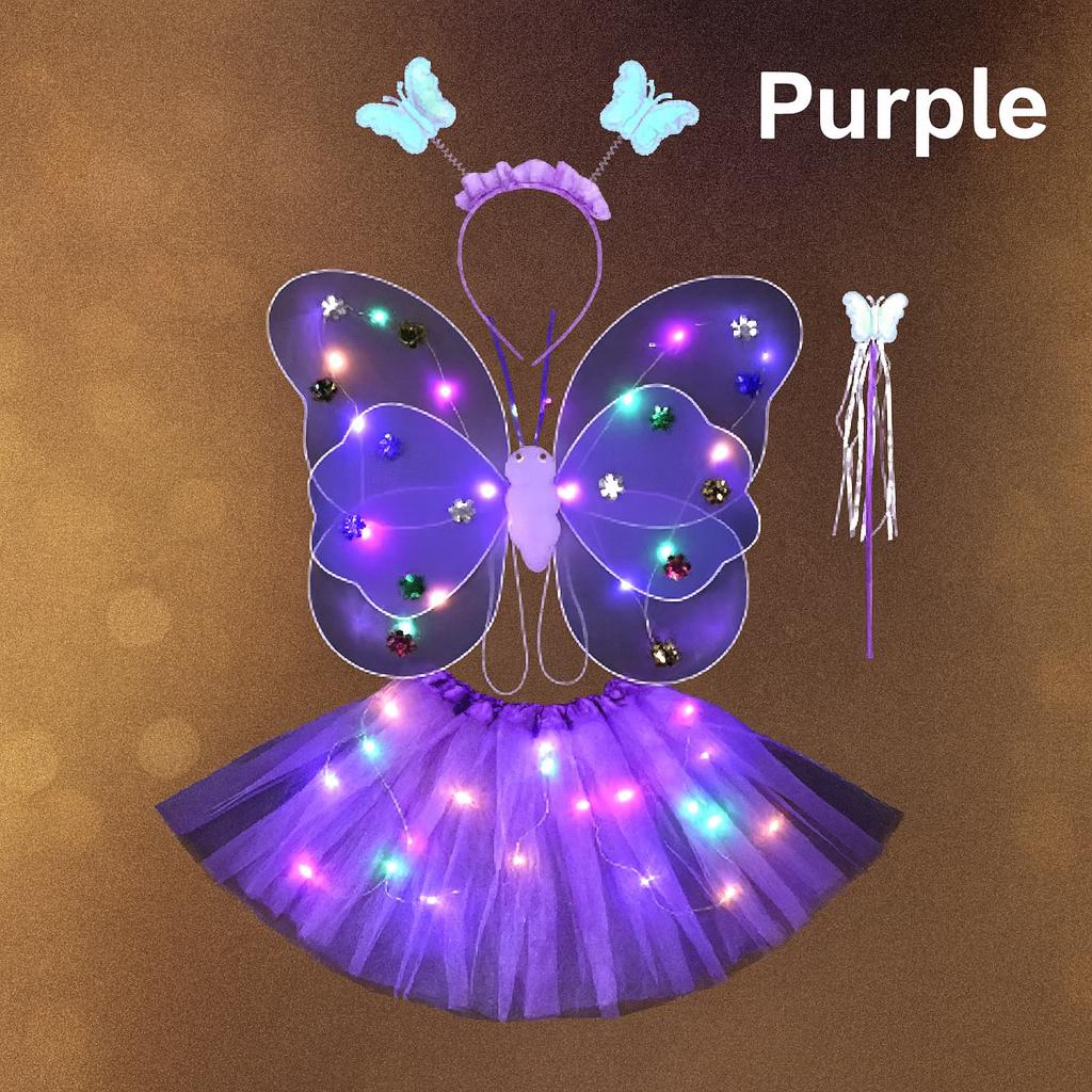 Kids LED Fairy Wings Costume Set – Light Up Butterfly Wings & Princess Skirt for Rave Party, Carnival Party and Masquerade Party