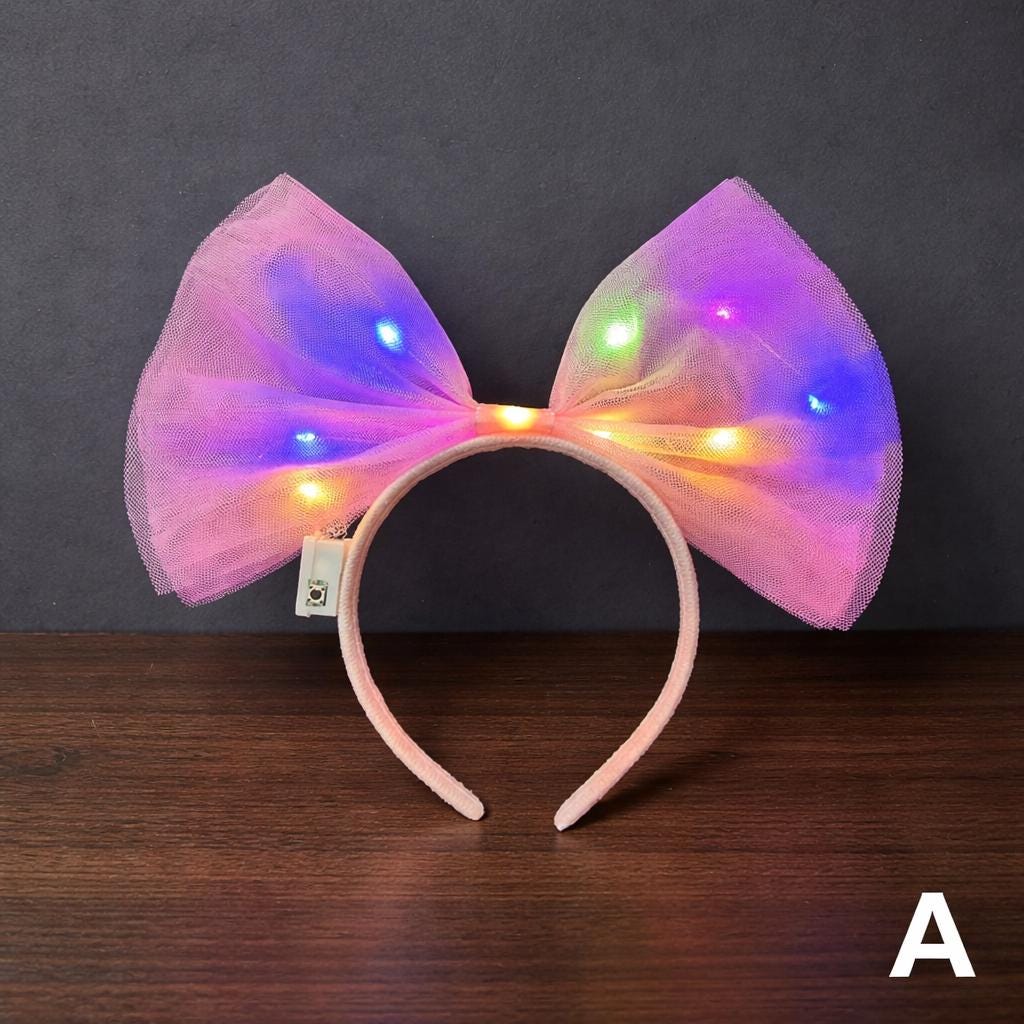LED Big Bow Glow Headband, Light Up Hairband, Glowing Bow Headdress, LED Party Hair Accessory for Rave Party Headpiece, Masquerade Party