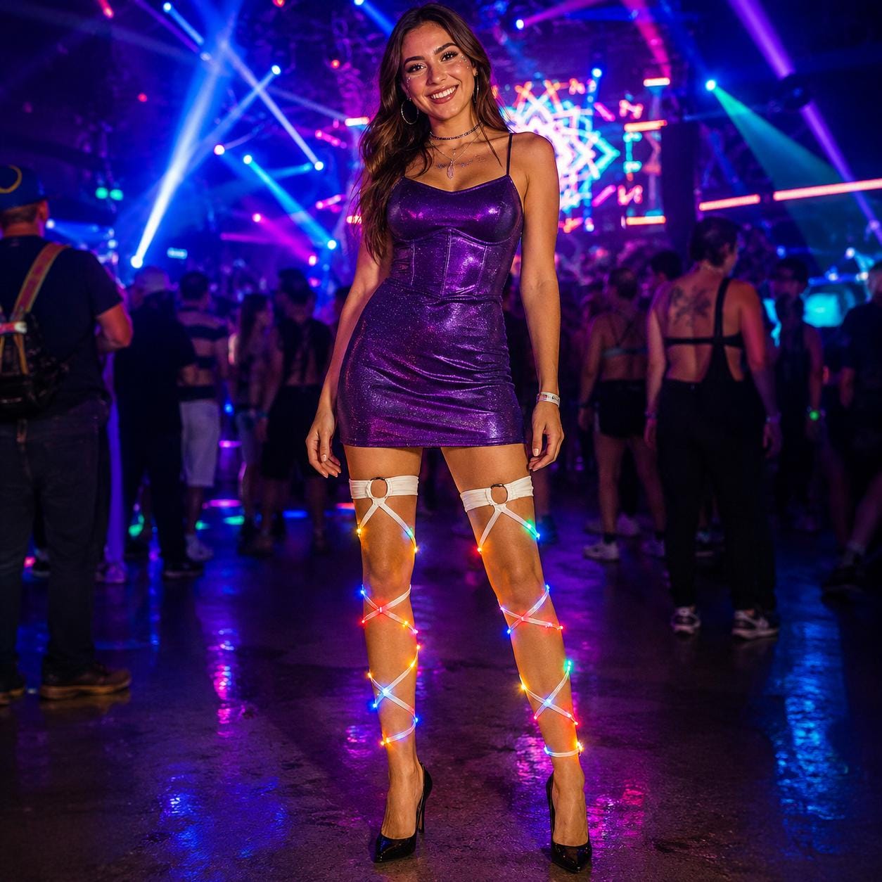 LED Leg Wraps for Women, Light Up Leg Straps, Futuristic Dancer Leg Bands, Festival Costume Leg Wraps for Rave, Masquerade & Carnival Party