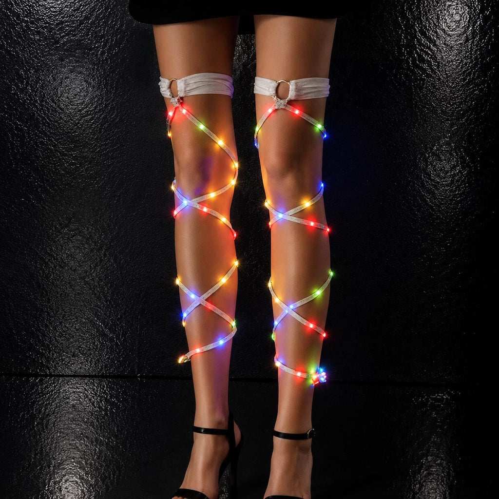 LED Leg Wraps for Women, Light Up Leg Straps, Futuristic Dancer Leg Bands, Festival Costume Leg Wraps for Rave, Masquerade & Carnival Party