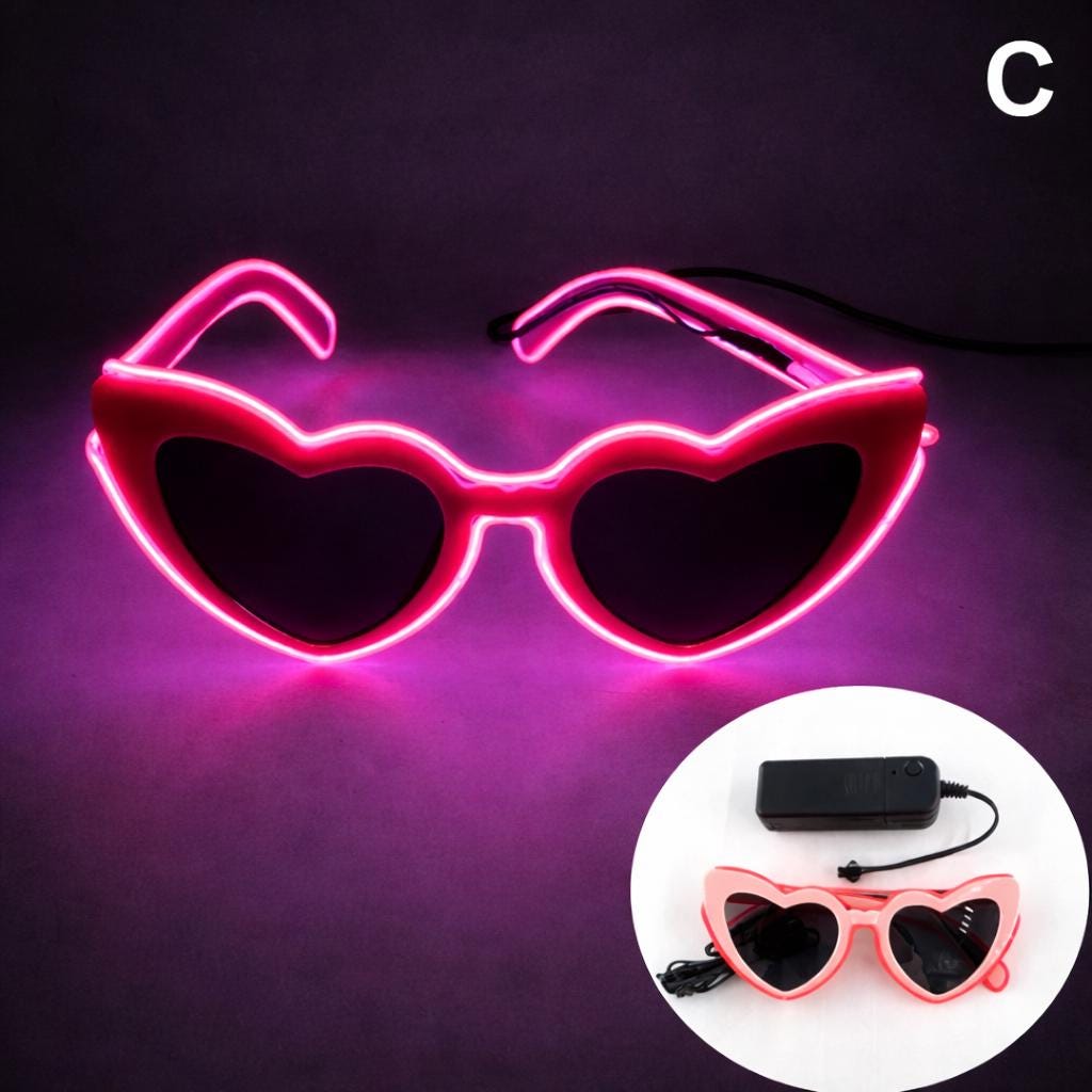 LED Heart Sunglasses, Light Up Heart Glasses for Women, Glowing Party Eyewear, Festival Heart Shades for Rave, Masquerade & Carnival Party