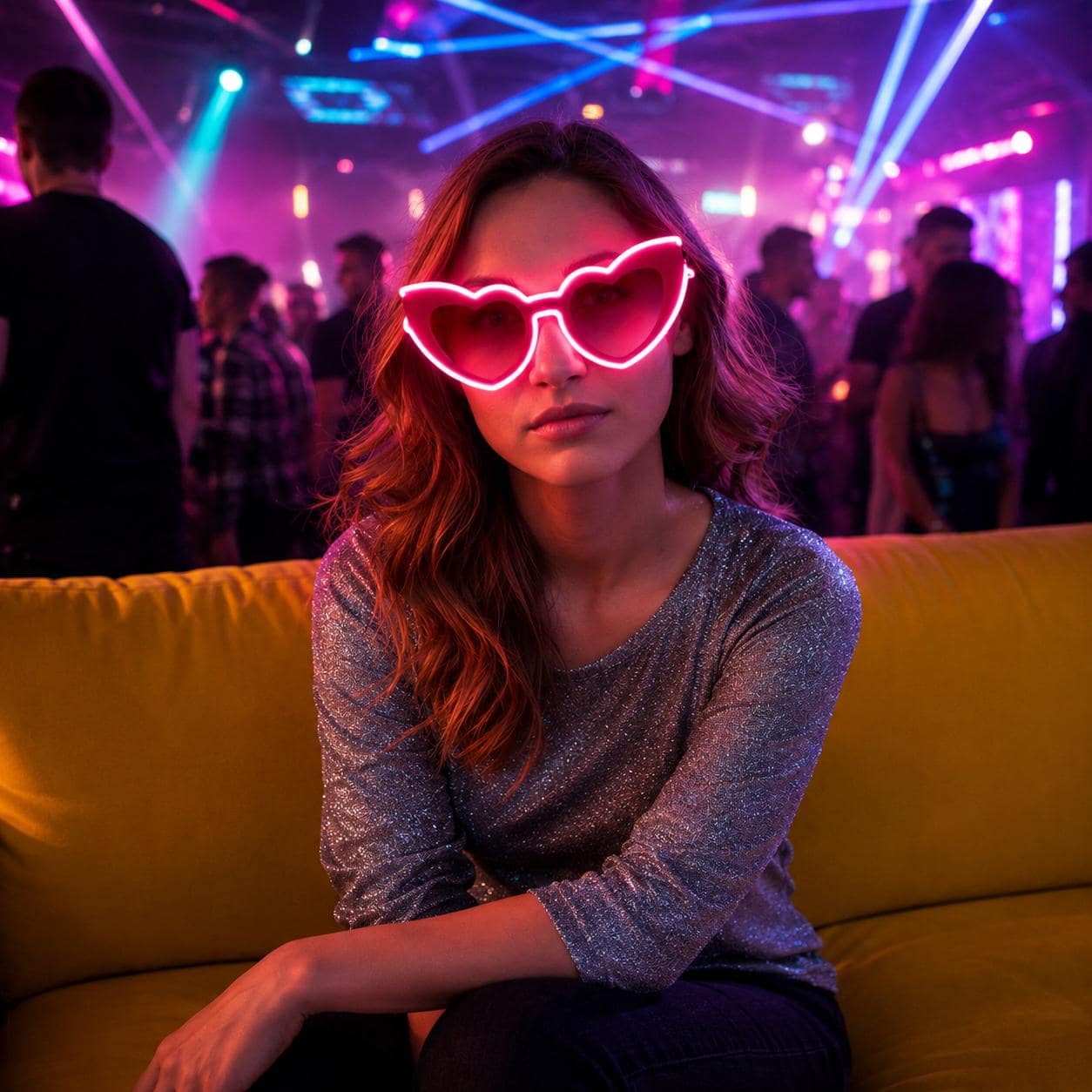 LED Heart Sunglasses, Light Up Heart Glasses for Women, Glowing Party Eyewear, Festival Heart Shades for Rave, Masquerade & Carnival Party