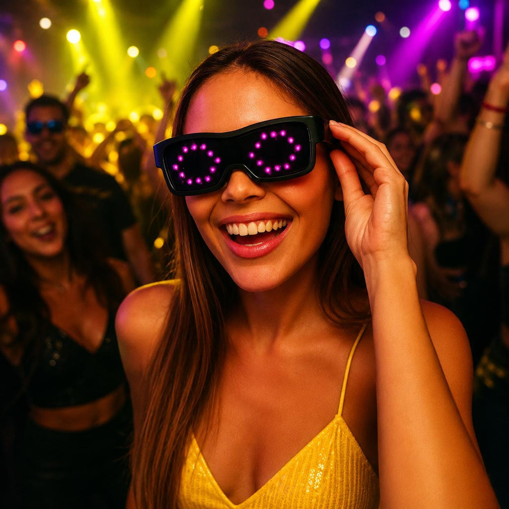 LED Rave Party Glasses App Control USB Rechargeable Custom Text Display Eyewear, Flashing Light Sunglasses for Rave Party, Masquerade Party