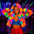LED Color Changing Hooded Jacket Women, Light Up Winter Coat, Multicolor LED Hoodie for Rave Party & Masquerade Party , LED Rave Jacket