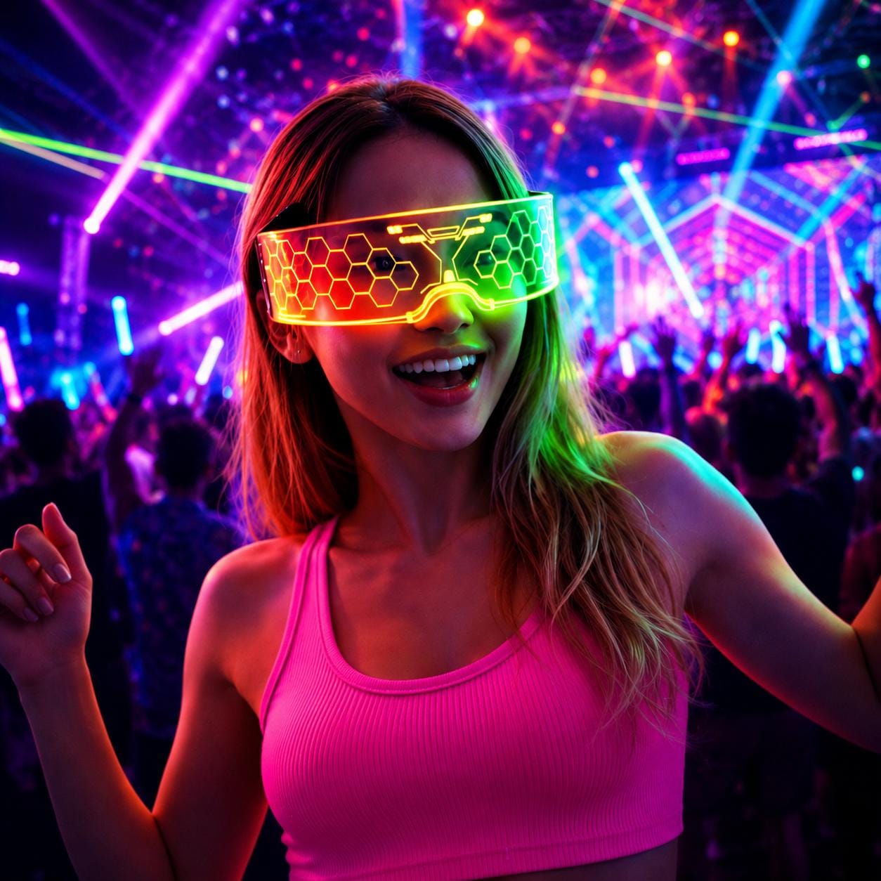 LED Rave Party Glasses for Women & Men, Light Up Luminous Eyewear, Rave Party Accessories for Masquerade, Carnival Party, Festival Eyewear