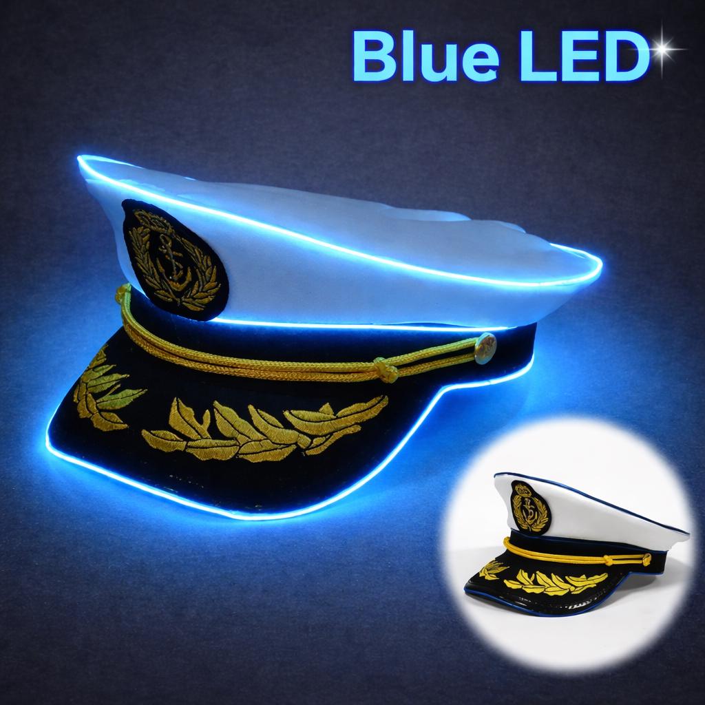 Light Up Navy Captain Hat for Men & Women, LED Glow Party Headwear, Rave Party Festival Hat, Masquerade Party Costume Accessory