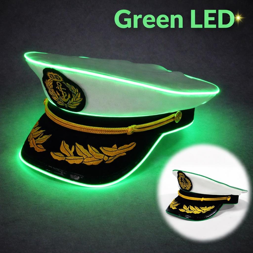 Light Up Navy Captain Hat for Men & Women, LED Glow Party Headwear, Rave Party Festival Hat, Masquerade Party Costume Accessory