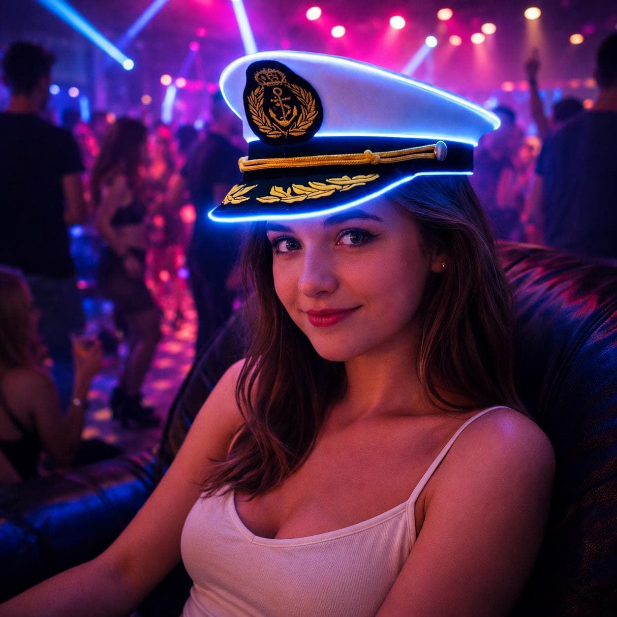 Light Up Navy Captain Hat for Men & Women, LED Glow Party Headwear, Rave Party Festival Hat, Masquerade Party Costume Accessory