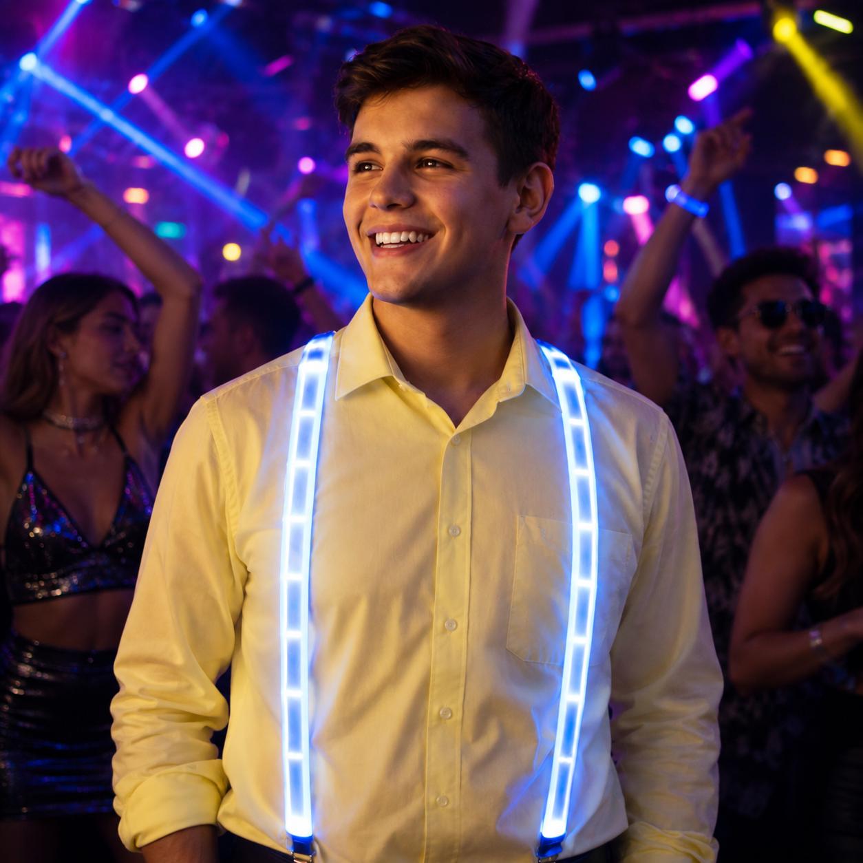 LED Light Up Suspenders for Men & Women, Glow Party Suspenders, Adjustable Elastic Braces for Rave Party, Masquerade Party, LED Rave Belts