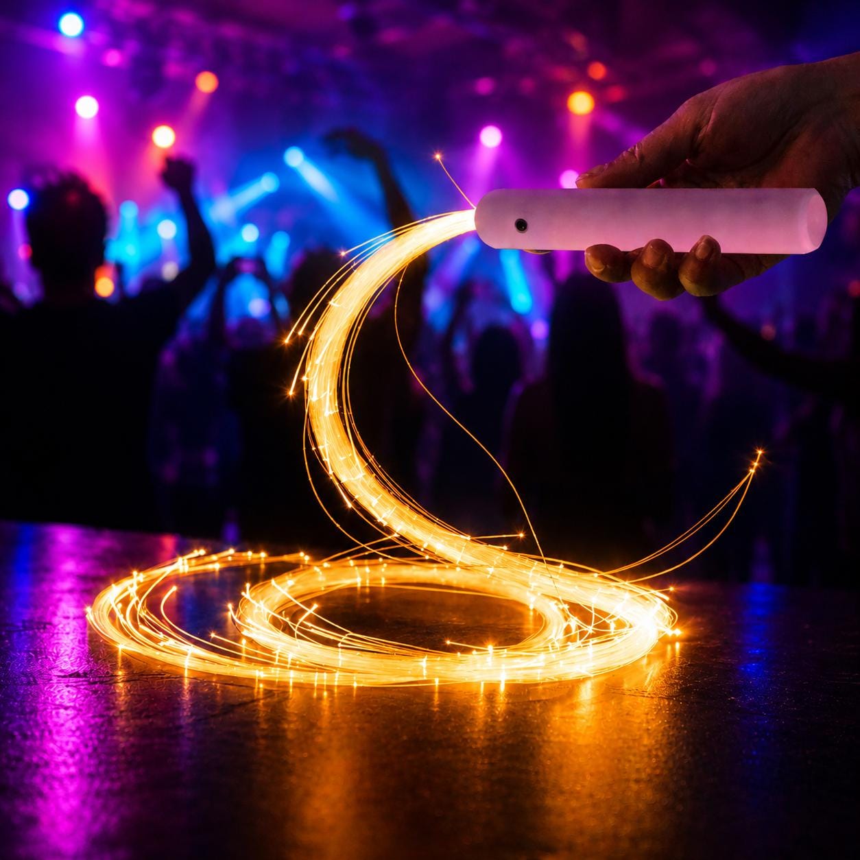 LED Fiber Optic Dance Whip, 360 Swivel Light Up Festival Prop, Glow Flow Performance Toy for Rave, Masquerade and Carnival Party