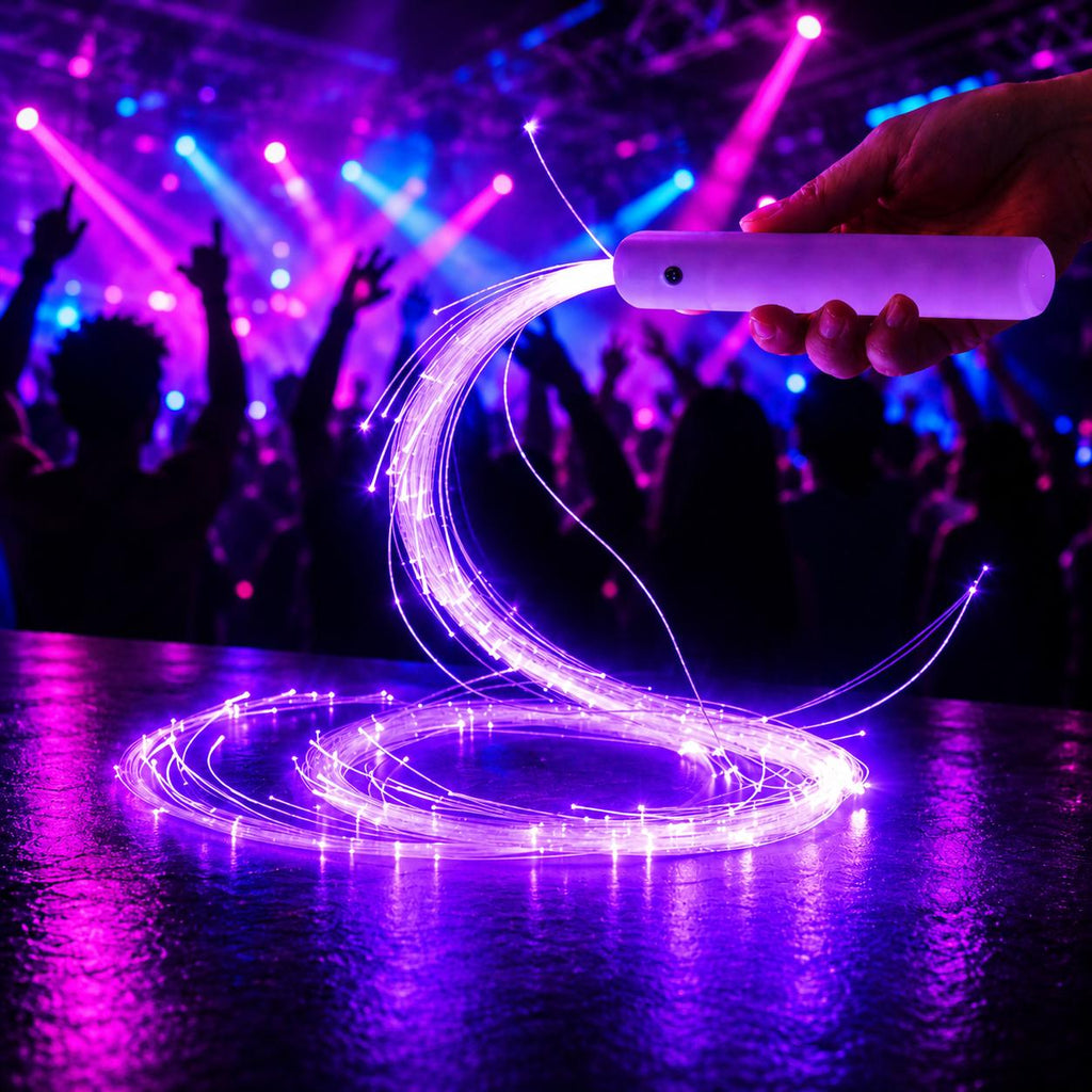 LED Fiber Optic Dance Whip, 360 Swivel Light Up Festival Prop, Glow Flow Performance Toy for Rave, Masquerade and Carnival Party