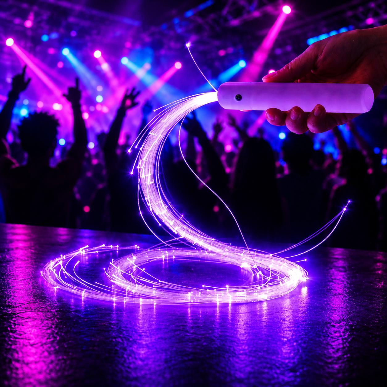 LED Fiber Optic Dance Whip, 360 Swivel Light Up Festival Prop, Glow Flow Performance Toy for Rave, Masquerade and Carnival Party