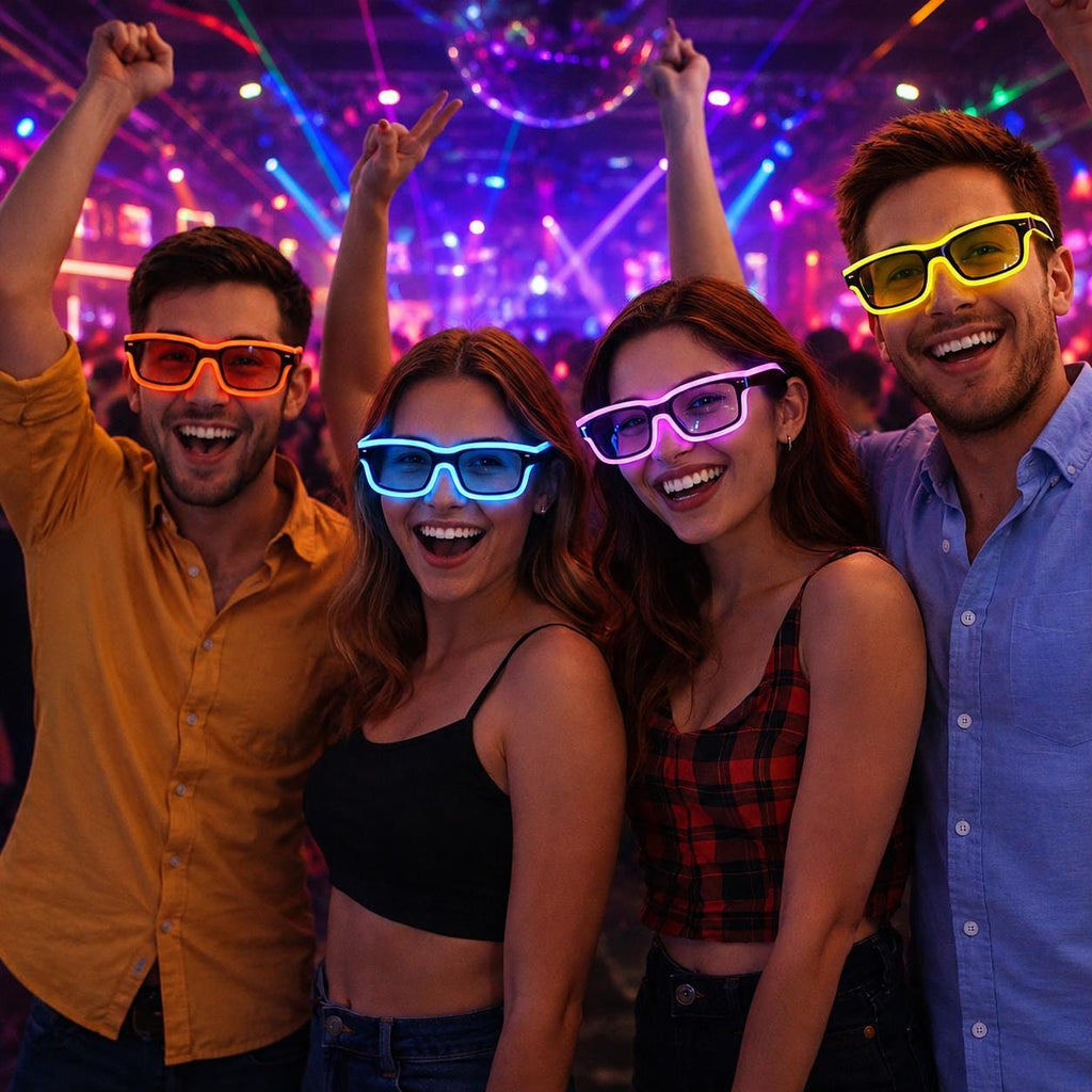 Rechargeable LED Light Up Glasses, Wireless Neon Glow Glasses, Festival Club Disco Costume Eyewear, Unisex Light Up LED Party Glasses