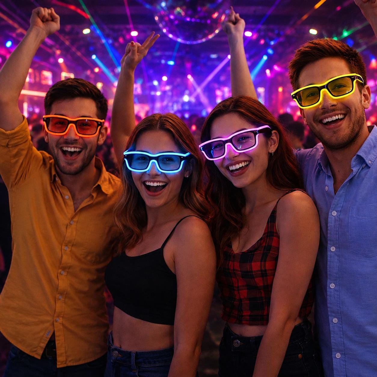 Rechargeable LED Light Up Glasses, Wireless Neon Glow Glasses, Festival Club Disco Costume Eyewear, Unisex Light Up LED Party Glasses