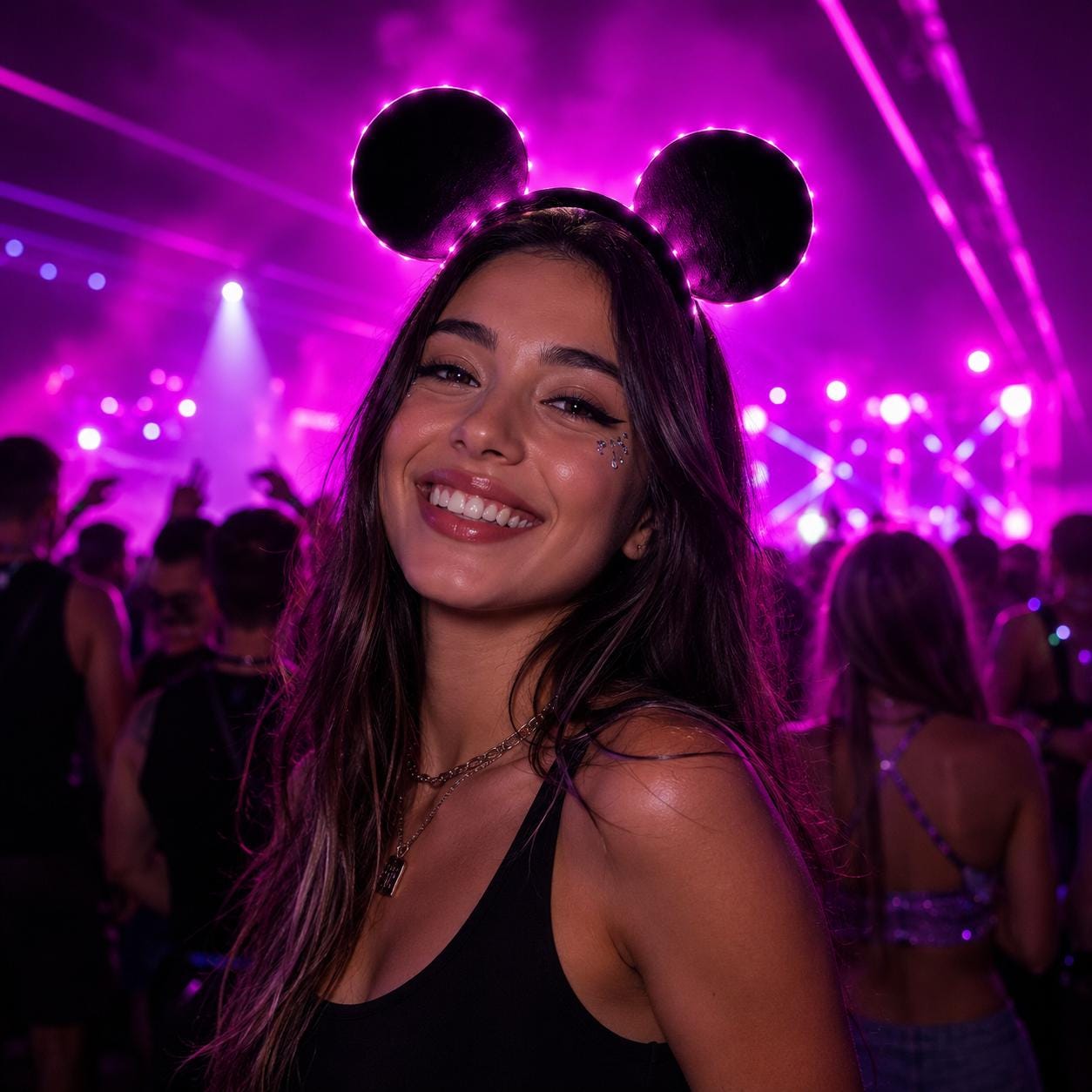 LED Glowing Neon Mouse Ears Headband, Festival Light-Up Costume Headband for Rave, Masquerade& Carnival Party | Micky Mouse Rave Headband