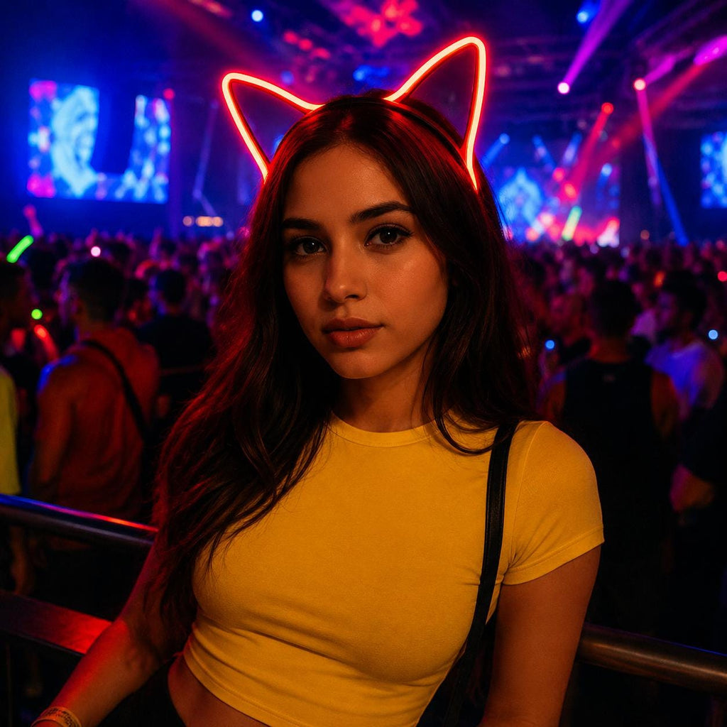 LED Glowing Cat Ear Headband, Light Up Festival Headwear For Rave, Masquerade & Carnival Party LED Cat Ears | LED Cat Ear Headband