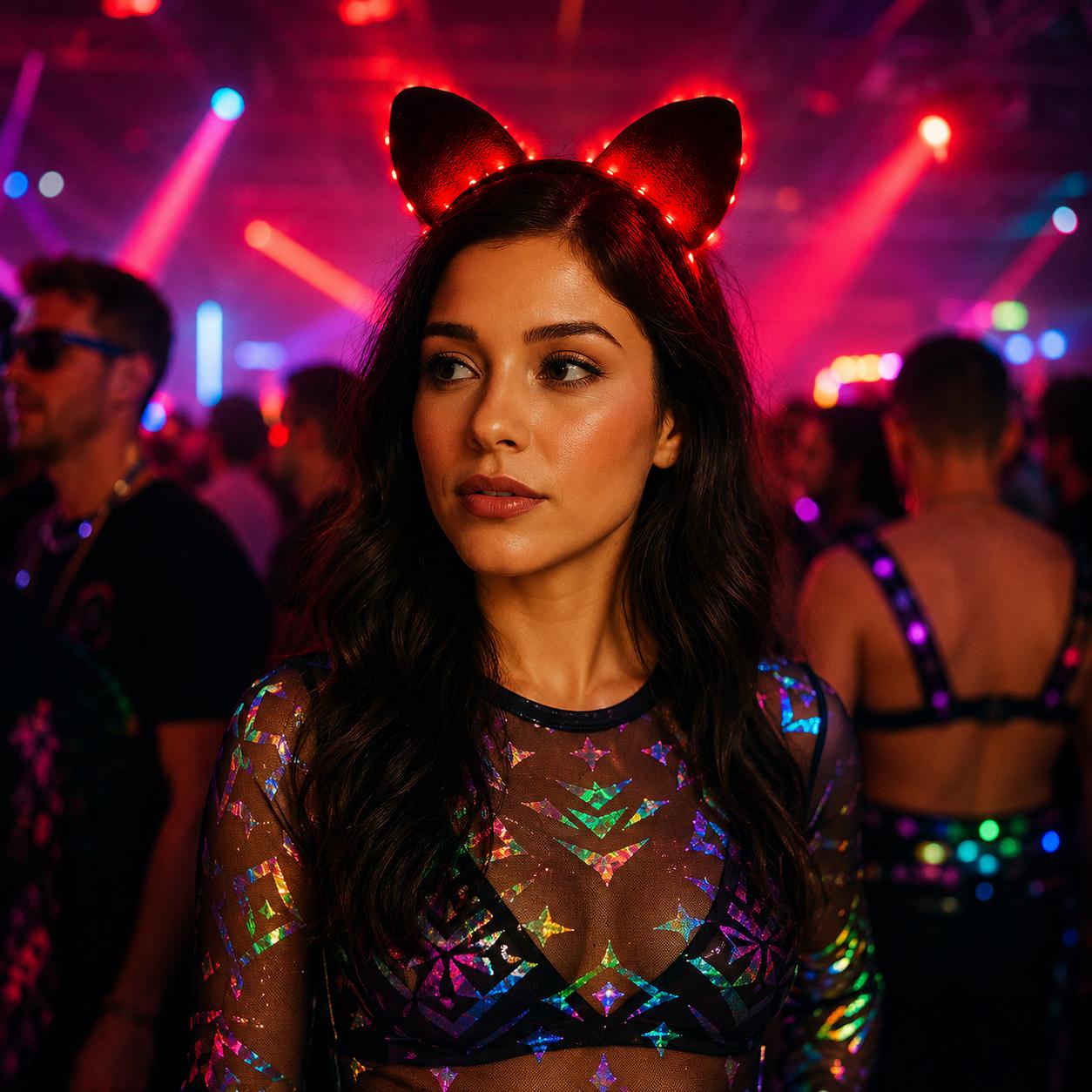 LED Light Up Cat Ear Headband, Festival Glow Hair Accessory For Rave Party, Masquerade & Carnival Party LED Ears | LED Rave Ears Headband