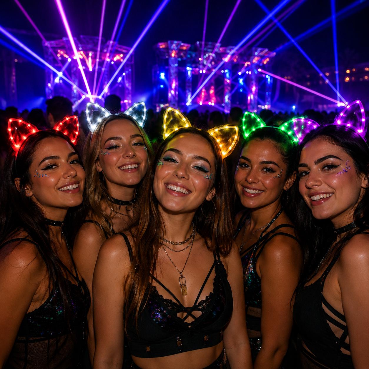 LED Light Up Cat Ear Headband, Festival Glow Hair Accessory For Rave Party, Masquerade & Carnival Party LED Ears | LED Rave Ears Headband