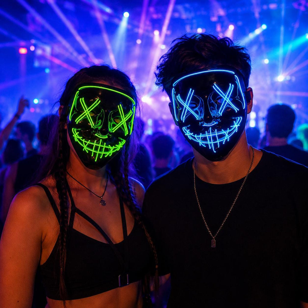 LED Neon Glow Mask, Light Up Cosplay Mask, Luminous Festival Mask, Rave, Masquerade & Carnival Party LED Mask, Halloween Costume Face Mask