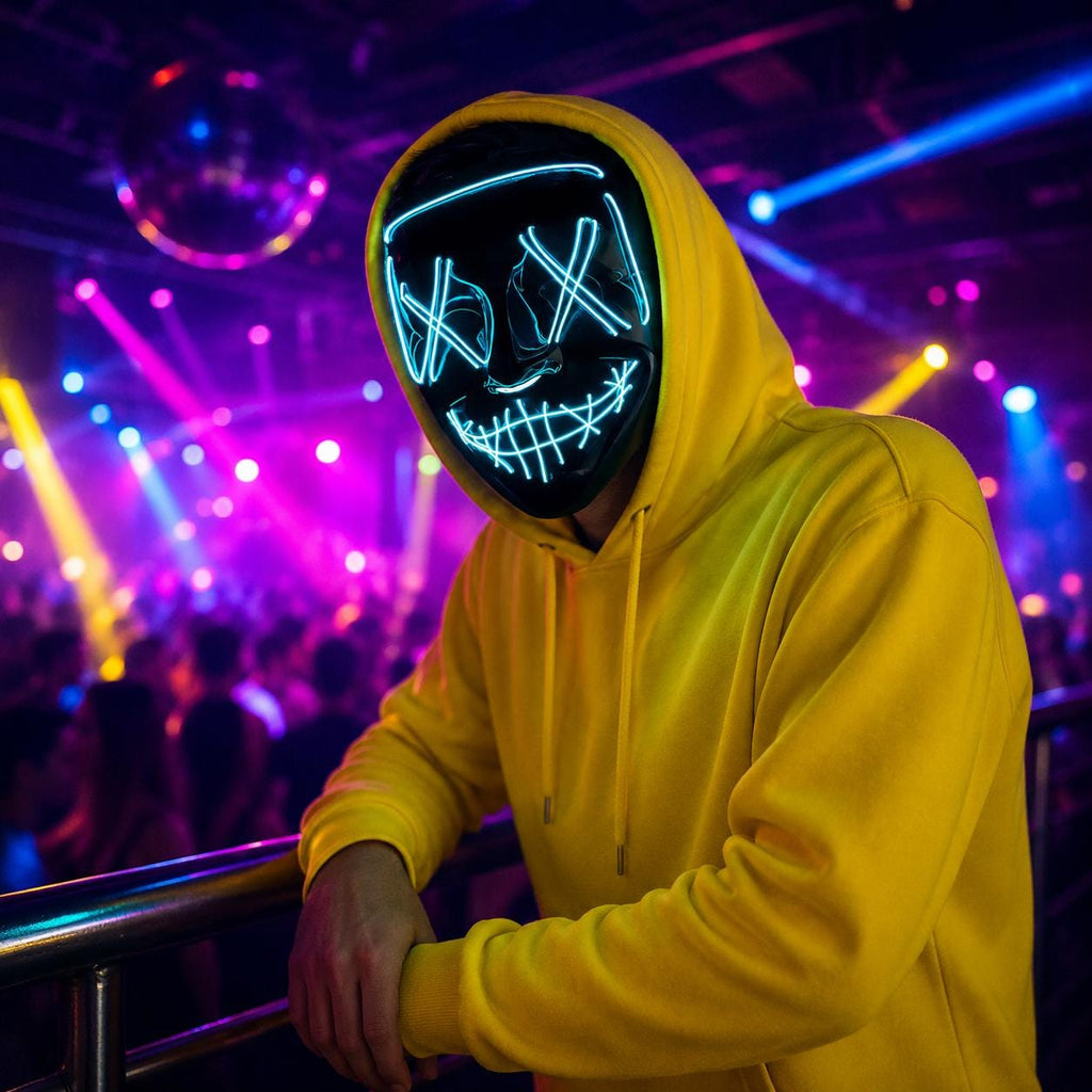 LED Neon Glow Mask, Light Up Cosplay Mask, Luminous Festival Mask, Rave, Masquerade & Carnival Party LED Mask, Halloween Costume Face Mask