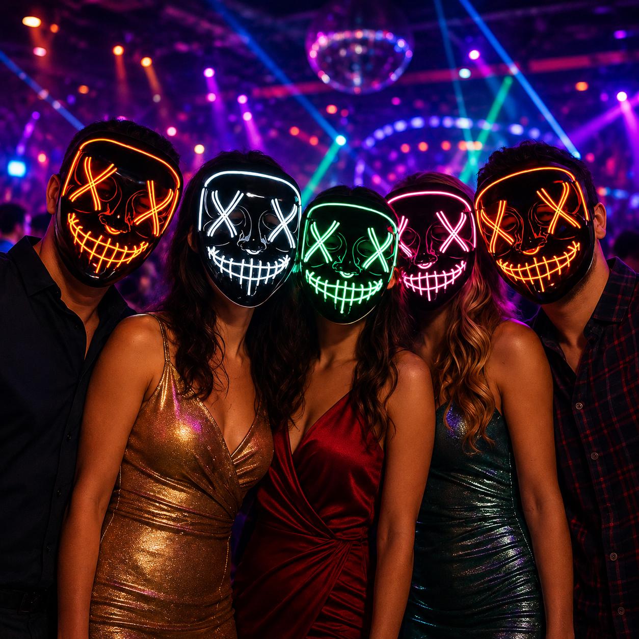 LED Neon Glow Mask, Light Up Cosplay Mask, Luminous Festival Mask, Rave, Masquerade & Carnival Party LED Mask, Halloween Costume Face Mask
